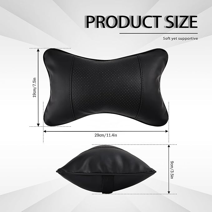 2 Pack Car Neck Pillow Soft Breathable Headrest Pillows for Driving Support, Universal Fit for Most Car Seats Decor Accessories（Black）