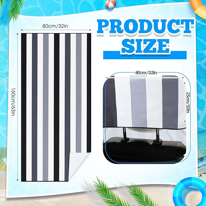 2 Pack Car Seat Towel Covers with Storage Bag 63 x 32 Inch Athletic Running Towel Seat Sweat Washable Non Slip Cover Gift for Car Outdoor Sport Activities (Black Vertical Stripes)