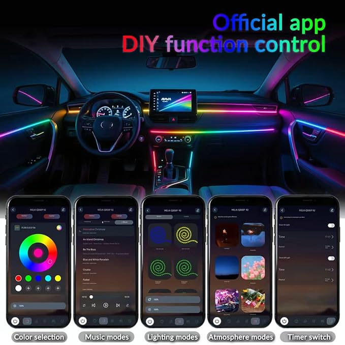 Interior Car Strip Lights Dreamcolor Acrylic Car Decorative Lights with APP Control Multicolor Internal Lighting Kit Music&DIY Function Ambient Fiber Optic Strip LEDs (Dreamcolor 18-1)