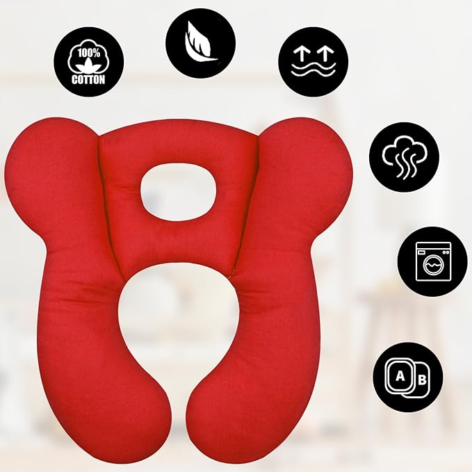 Baby Travel Pillow, Upgrade U-Shape Infant Pillow for Car Seat Pushchair and Stroller, Soft Comfortable Sleep Cushion for Kids Newborn and Toddler -Red