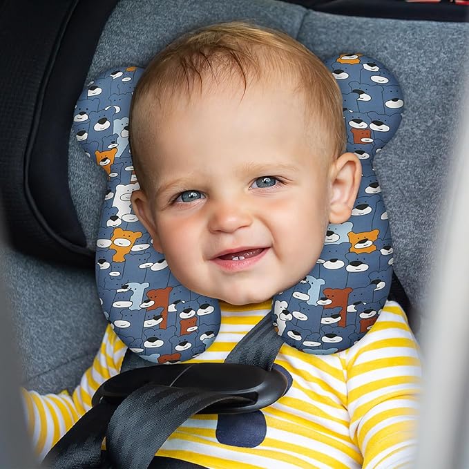 Baby Travel Pillow, Infant Kid's Cushion Soft and Skin Friendly for Car Seat, Pushchair and Stroller (Blue Bear)