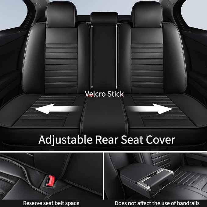 Car Seat Covers Full Set, Waterproof Faux Leather Automotive Seat Covers for Cars, Breathable Universal Car Seat Covers Protectors for Sedan SUV Truck (5 PCS Full Set, Black)