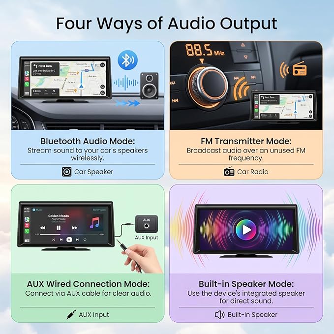 Wireless CarPlay Screen 8.1" Portable Car Stereo with CarPlay iOS & Android Auto 2K Dash Cam 1080P Backup Camera Bluetooth Voice Control GPS Compatible with Most Cars Trucks SUVs Vans