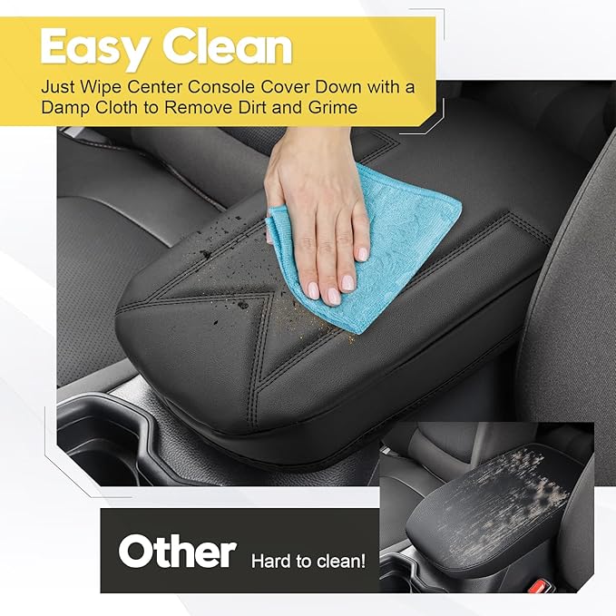 FIILINES Center Console Cover for Toyota RAV4 2019-2026 – PU Leather Armrest Protector Cushion Pad, Wear-Resistant Interior Accessories, Black