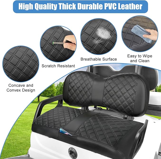 MOSNAI Yamaha Golf Cart Front Seat Cover for Drive G29 2007-2016 and 2017+ Drive 2 OEM Ordinary Seat Cushion, Concave and Convex Design Appearance, Thick Vinyl Leather Comfortable/Breathable