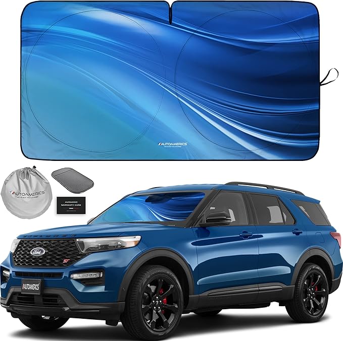Autoamerics 1-Piece Windshield Sun Shade - Ocean Wave Foldable Car Front Window Sunshade for Most Cars SUV Truck - Heat Blocker Visor Protector Blocks Max UV Rays and Keeps Your Vehicle Cool - Medium