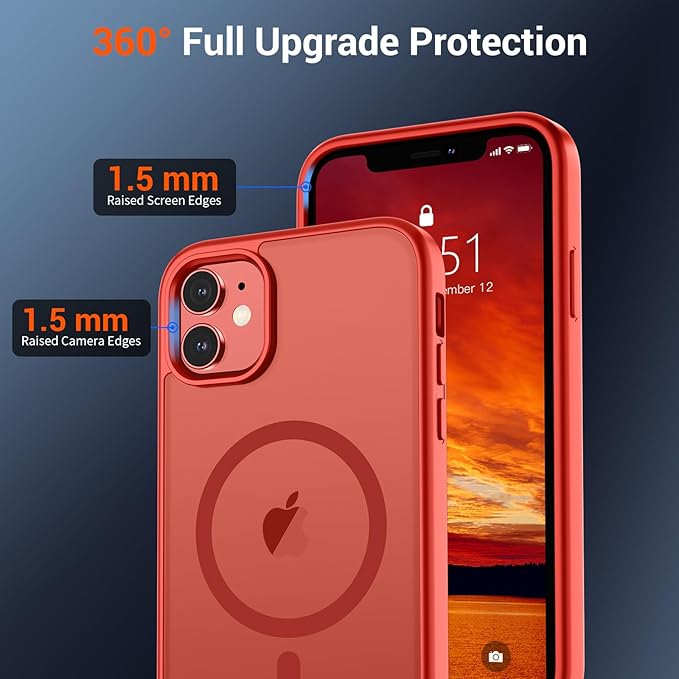 SUPFINE Magnetic for iPhone 12 Case/iPhone 12 Pro Case (Compatible with MagSafe)(Military Grade Drop Protection) Slim Translucent Matte Shockproof with Anti-Fingerprint Phone Case,Red