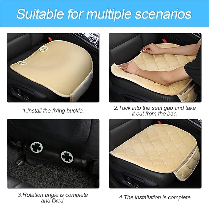 Plush Car Seat Covers Full Set for Sedan, SUV, Truck - Universal Soft Fuzzy Front and Rear Seat Cushion Protectors | Non-Slip, Warm, Machine Washable (Gray, 3-Piece)