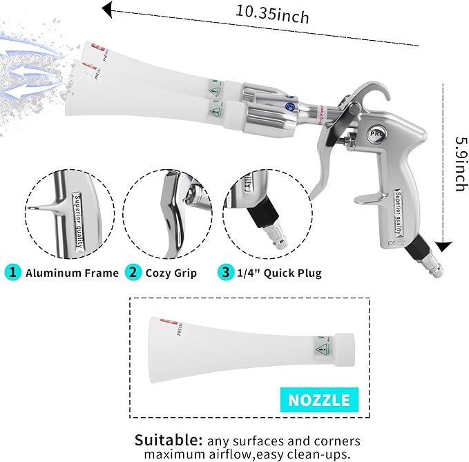 GOCCIDA Tornado Car Cleaning Gun Interior Car Air Gun Car Dust Cleaner Blower Gun,Vortex Air Cleaning Tool for Quickly Blasts Dirt and Dust from Surface(Upgraded Design with Double Nozzle)