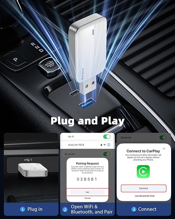 MoKo Wireless CarPlay Adapter for iPhone, 2025 Upgraded Mini Apple CarPlay Adapter, Convert Wired to Wireless, Fast Auto Connect, Stable & Low Latency, for iOS 10+ Cars with Factory CarPlay