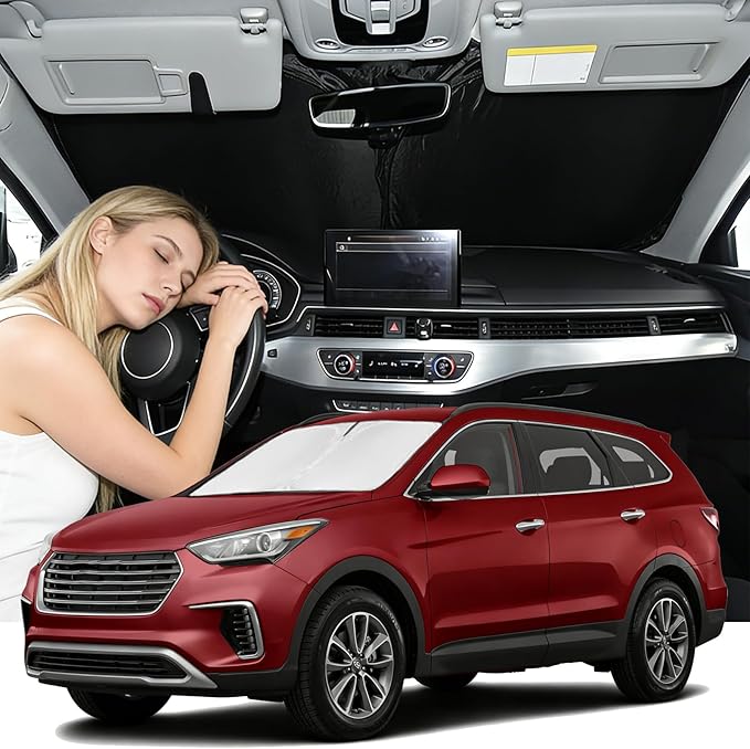 Windshield Sunshade for Hyundai Santa Fe 2013-2018 Sun Shade Car Windshield Accessories Upgrade 4 Layers Blocks UV Ray Custom Fit Santa Fe 240T Car Window Shades Windshield Keep Cool Foldable