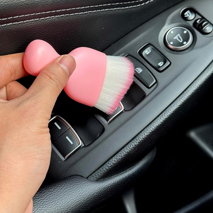 Car Detailing Brush, Soft Bristle Cleaning Brush, Scratch-Free Auto Duster Tool for Dashboard, Air Vents, Leather & Interior Cleaning (Pink)