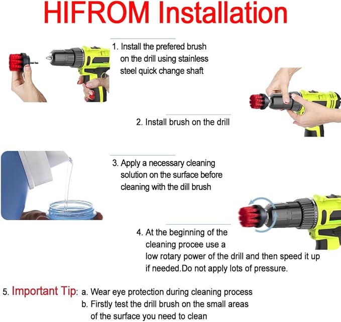HIFROM Drill Brush - 4 inch White Scrub Brush Drill Attachment Soft Bristle Quick Change Shaft Scrub Cleaning Brush for Carpet Upholstery Leather Glass (Pack of 2)