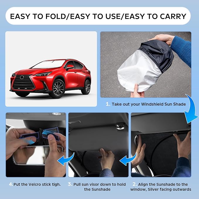 Sun Shade Sunshade for Lexus NX 2022-2026 NX250 NX350 NX350h NX400h+ NX450h+ Windshield Cover, 4-Layers Sun Screen Shield Protector 250T Silver Coating Sun Visor Foldable Window Shade Accessories
