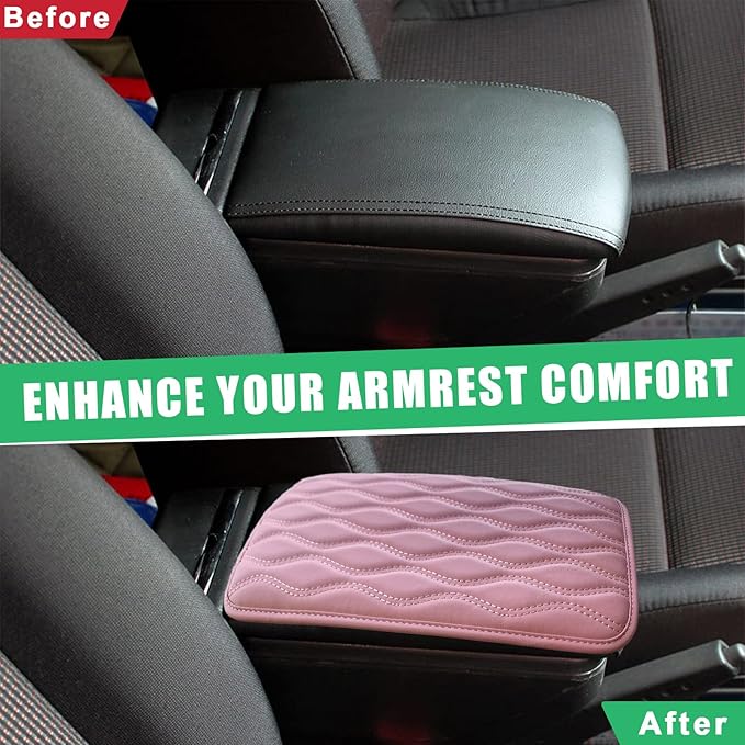Car Center Console Pad, Waterproof Auto Armrest Seat Box Cover, PU Leather Arm Rest Protector Cushion Pad, Universal Vehicle Interior Protection Accessories for Car SUV (Pink)