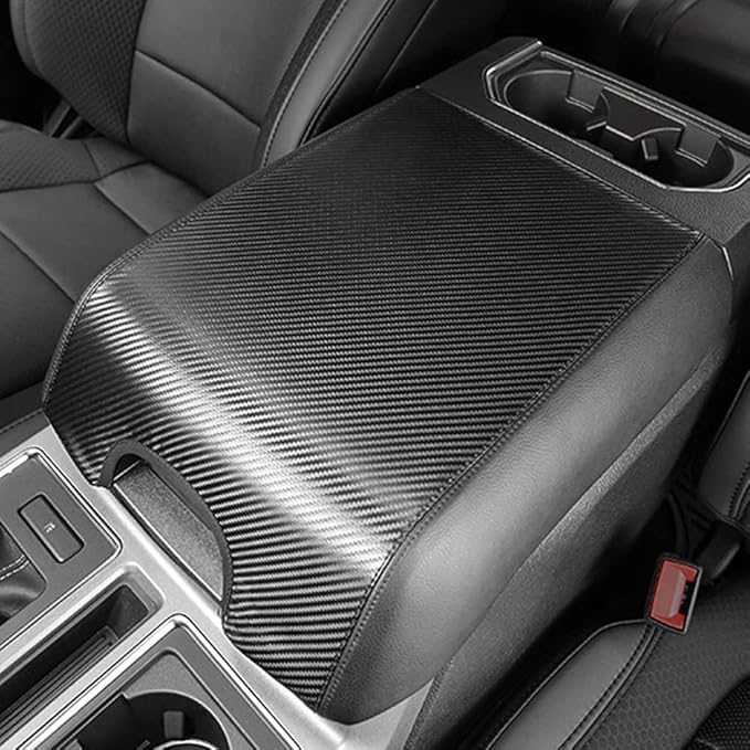 XITER 1PC Leather Center Console Armrest Box Cover Waterproof Cushion Pad for F150 2015-2020 F250 F350 F450 Super Duty 2017-2022 Expedition 2018-2023(Carbon Fiber)