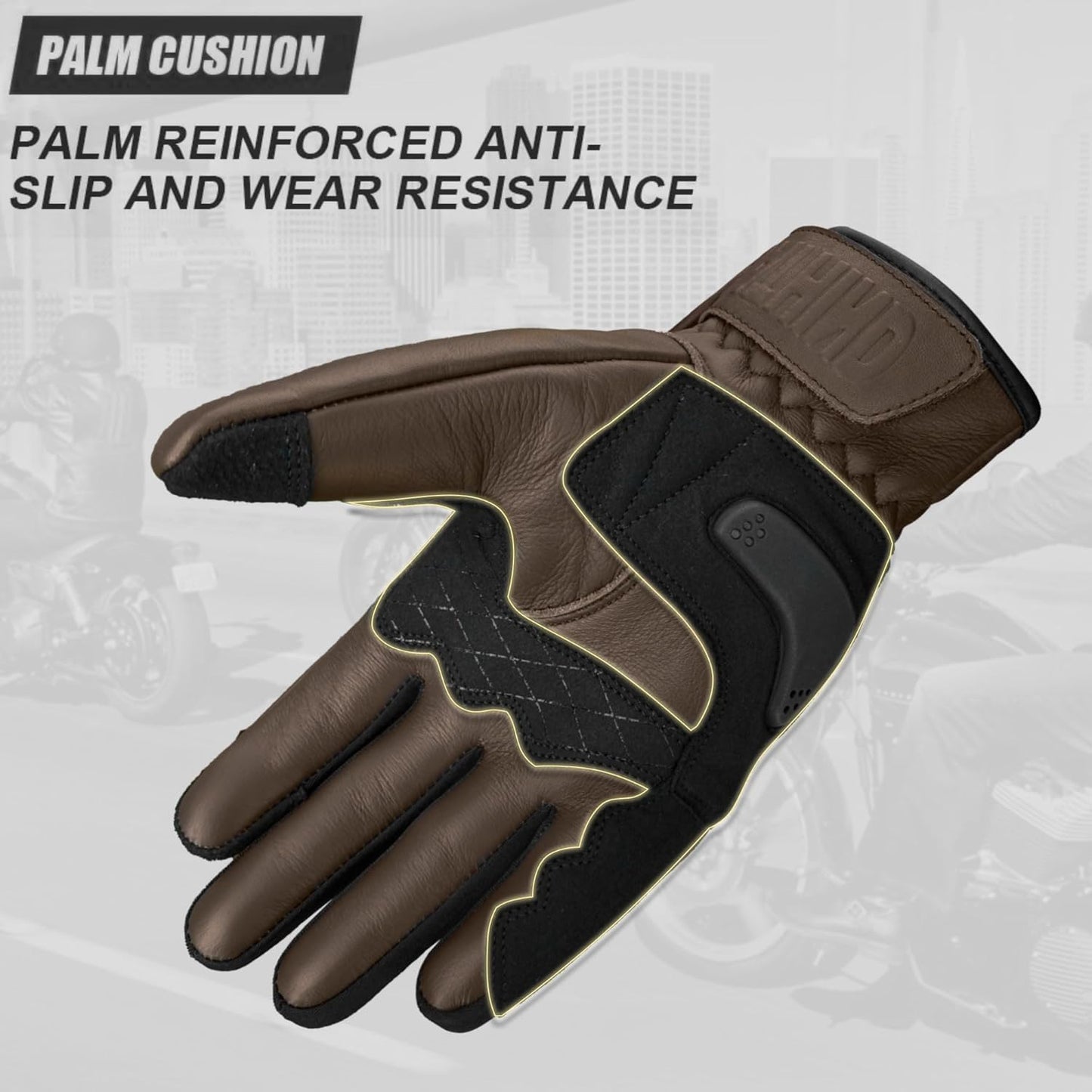 Leather Motorcycle Gloves for Men and Women | Touchscreen | Full Finger | Goatskin Leather Hard Knuckle Motorcycle Riding Gloves (Classic Brown, Medium)