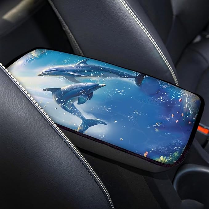 Sea Dolphin Car Center Console Cover Armrest Pad Cover Universal Car Arm Rest Seat Storage Box Mat Non Slip Interior Accessories