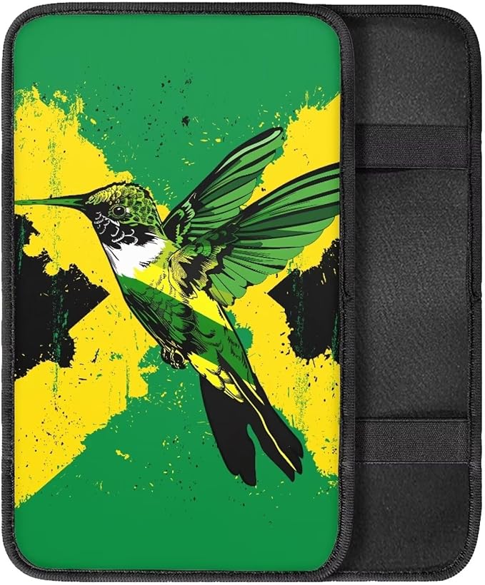 Armrest Cover Auto Center Armrest Mat Soft Car Console Pad, Jamaica Flag Hummingbird Auto Center Console Cover for Most Car Decoration