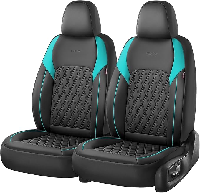 Coverado Seat Covers Full Set, Faux Leather Car Seat Covers for Cars, Waterproof Car Seat Cover, Universal Seat Covers, Car Seat Protector Car Seat Cushion Universal Fit Most Cars Trucks, Black&Blue