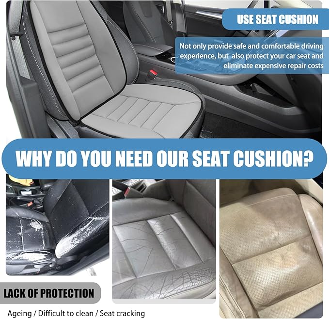 Car Seat Cushion, Memory Foam Cushion for Car Seat, Lumbar Support Pillow, Seat Cushion for Full Back and Seat, Ideal for Car Seat Driver, Office Chair, Wheelchair and Back Pain Relief (Gray)