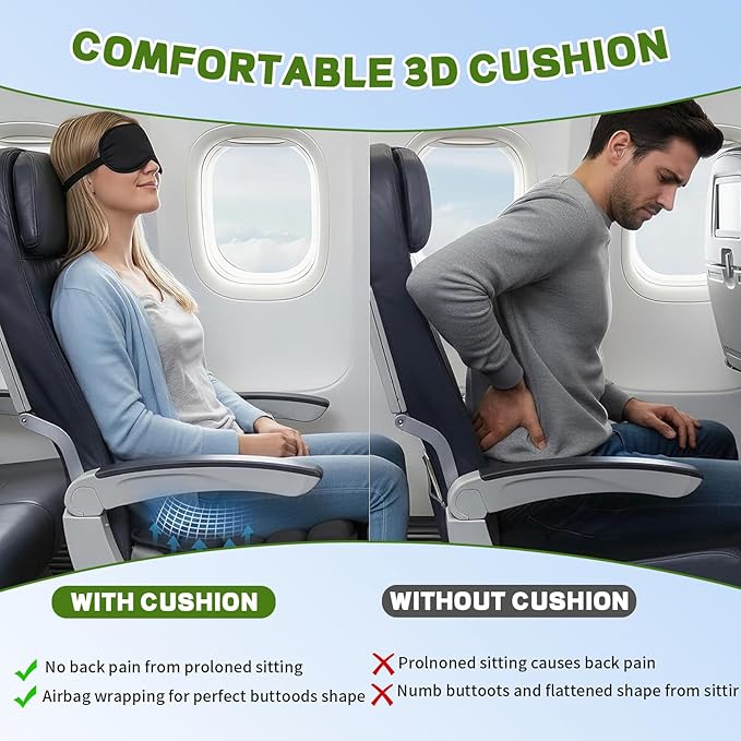 Travel Seat Cushion for Airplane, Airplane Seat Cushion for Long Flights Without Air Pump, Portable Ergonomic Travel Cushion for Car,Office,Stadium (42 Air Bag)