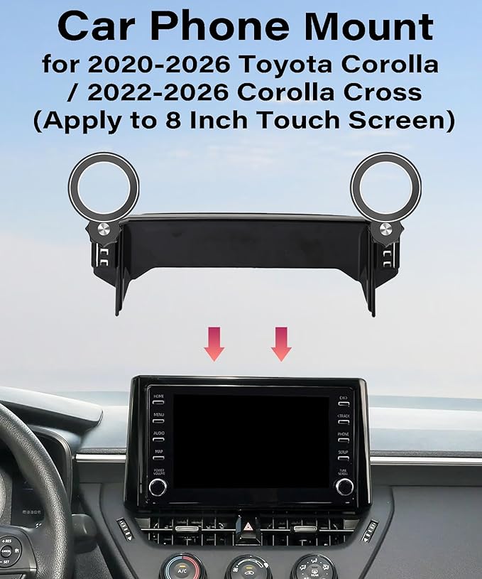 Car Phone Holder for Toyota Corolla 2020-2026/Corolla Cross 2022-2026 Accessories Apply to 8 Inch Touch Screen Fixed Clip Magnetic Cell Phone Mount Hands-Free 360 Degree Rotation