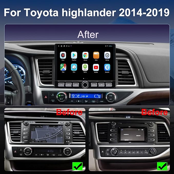 4G LTE QLED Radio for Toyota Highlander 2014 2015 2016 2017 2018 2019 Upgrade,8-Core CPU Touch Screen Stereo,Wireless CarPlay & Android Auto,Support OEM SWC and Camera