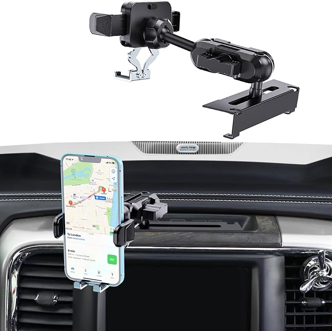 Kaishengyuan Metal Phone Mount for Ram Truck 2013-2018, Dash Mount Cell Phone Holder Compatible with RAM 1500/2500/3500 & 2019+ Classic, Metal Ball Adapter Phone Stand Arm Fit for Most Smartphones