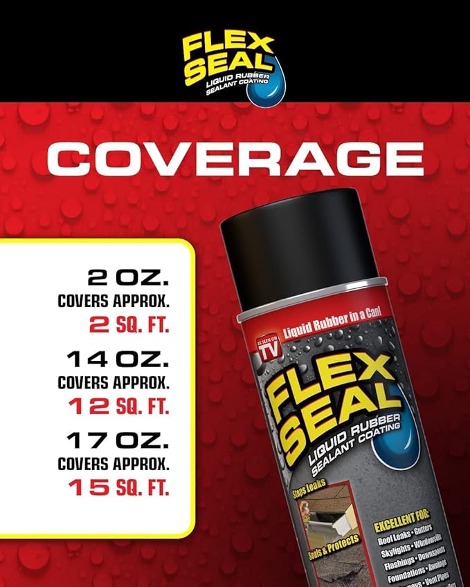 Flex Seal, 14 oz, Red, Stop Leaks Instantly, Waterproof Rubber Spray On Sealant Coating, Perfect for Gutters, Wood, RV, Campers, Roof Repair, Skylights, Windows, and More