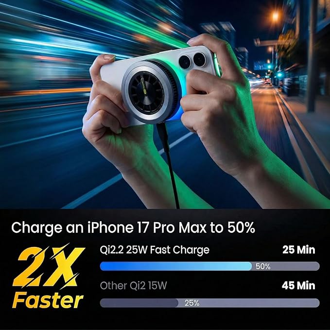Qi2.2 25W Wireless Magnetic Detachable Car & Desk Charger - MagSafe Compatible, 3-Second Peltier Cooling, Fast Charging for iPhone 17/16 Pro Max, Galaxy S26 (Qi2.2 25W Black)