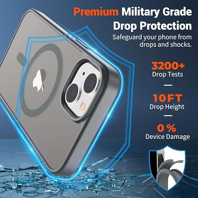 SUPFINE Magnetic for iPhone 14 Case & iPhone 13 Case (Compatible with MagSafe) (Military Grade Drop Protection) Slim Translucent Matte Shockproof Phone Cover,Gray