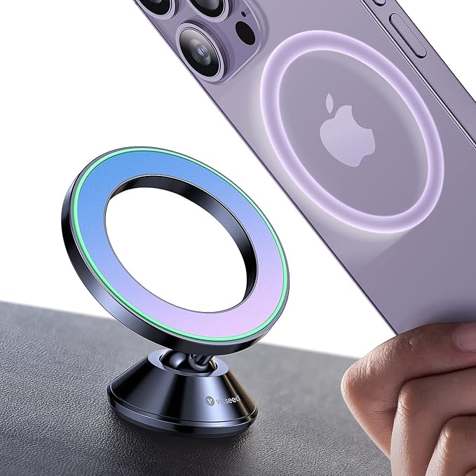 VICSEED Fit for MagSafe Car Mount [Colorful Gradient] Magnetic Phone Holder for Car Dashboard [Lasting & Never Fall] All Metal Sturdy Phone Mount for Car Dash Fit iPhone 16 Pro Max 15 14 13 12 Samsung