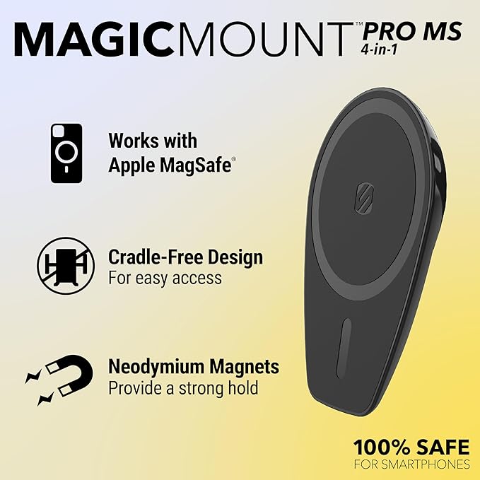 Scosche MPMSODVM MagicMount Pro MS 4-in-1 Magnetic Dashboard/Windshield/Vent Car Mount with Adjustable Swing-Arm, Cell Phone Holder Compatible with iPhone 16/15/14/13/12 Series and MagSafe Case