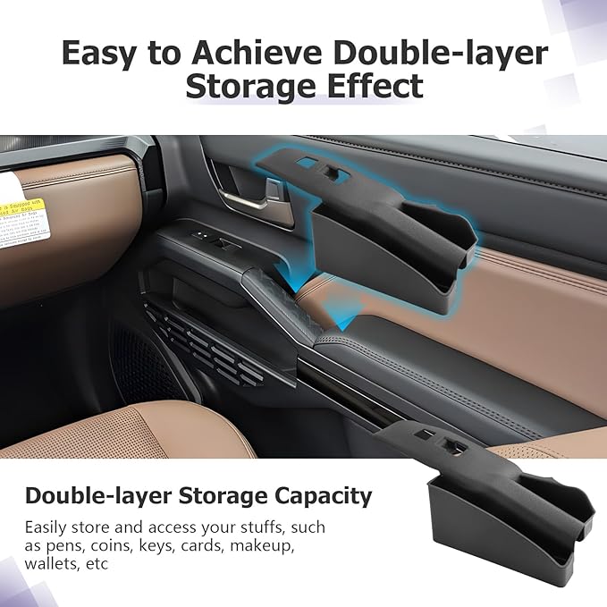 LUWU Door Side Storage Box Compatible with 2025 2026 Toyota 4Runner Accessories Side Organizer Tray 2025 2026 4Runner Center Console Organizer TPE Material Front Storage Box Black 2-Pack