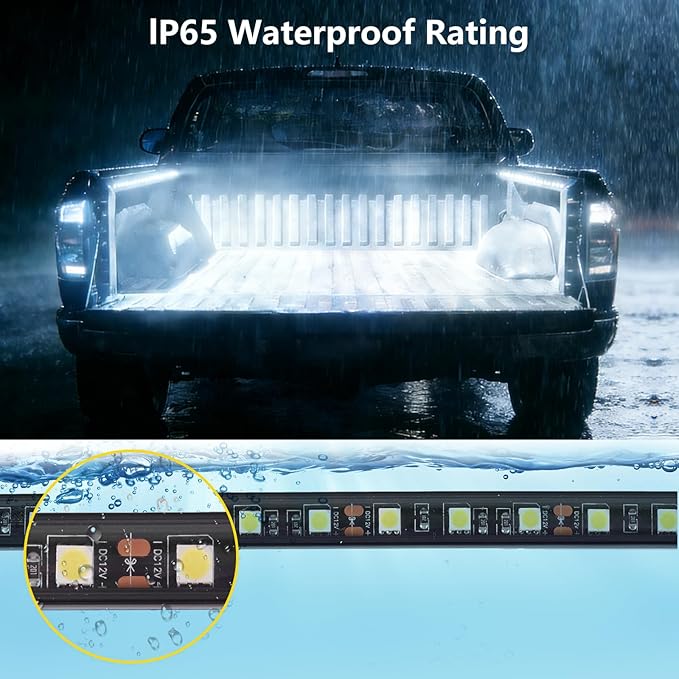2Pcs 60-Inch Led Truck Bed Lights - Super Bright 2600LM 6000K White,IP67 Waterproof,with On/Off Switch & Fuse,Universal for Pickup/SUV/Van Bed Lighting