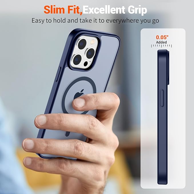 SUPFINE Magnetic for iPhone 12 Pro Max Case (Compatible with MagSafe) (10 FT Military Grade Drop Protection) Slim Translucent Matte Shockproof with Anti-Fingerprint Phone Case,Navy Blue