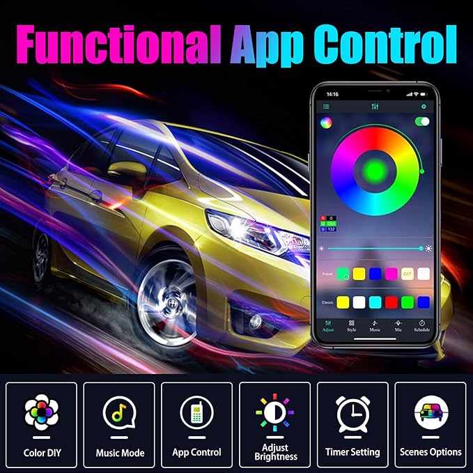 Miytsya 1 PC Car LED Strip Lights, 16 Million Colors 5 in 1 with 236 inches Fiber Optic, Multicolor RGB Car Interior Lights Automobile Ambient Neon Lighting Kit (Multicolored)