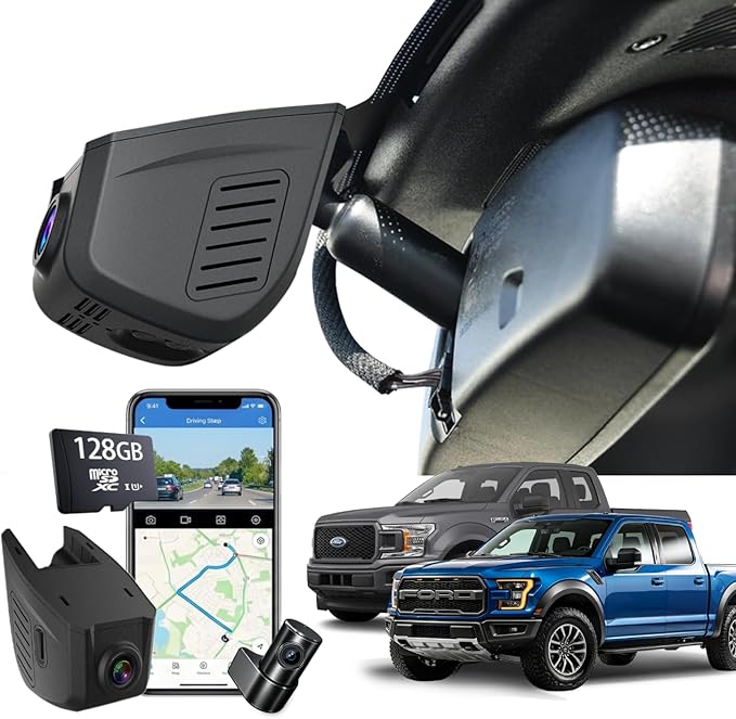 Ford F150 Front 4K & Rear 1080P Dash Cam for 2013-2026 F250/F350/F450 Super Duty 2015-2026 XLT Lariat King Ranch Raptor,G-Senson,OEM Look,Free App & 5G WiFi,128GB Card