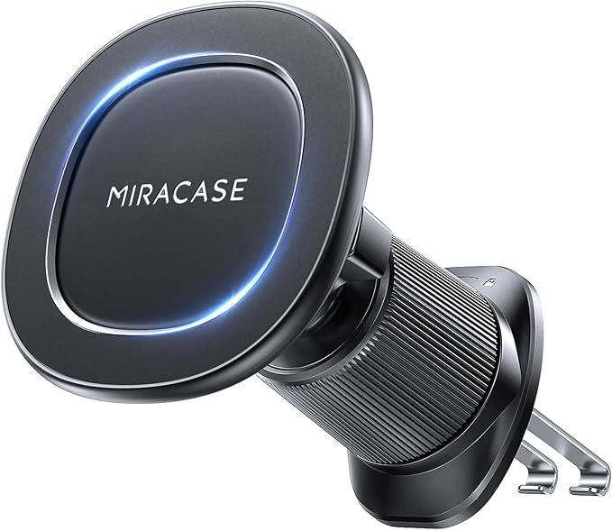 Miracase for MagSafe Car Mount with Metal Hook Clip, Magnetic Phone Holders for Car Phone Holder, Compatible with Garmin GPS Antenna Fit iPhone Android and All Smartphones, Dark Black