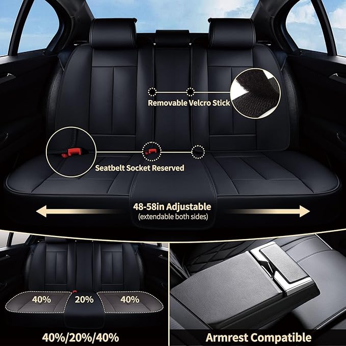 FLORICH Front Car Seat Covers, Luxury Waterproof Faux Leather Seat Covers Cushion, Black Car Seat Cover Protectors Universal Fit for Most 5 Seats Vehicles - Black
