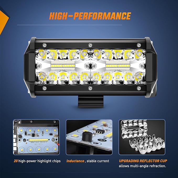 Nilight LED Pods 4PCS 6.5 Inch 120W Light Bar Triple Rows Spot Flood Combo Driving Lights 5Pin Rocker Switch Wiring Harness Kit-4 Leads, 2 Years Warranty (ZH047)