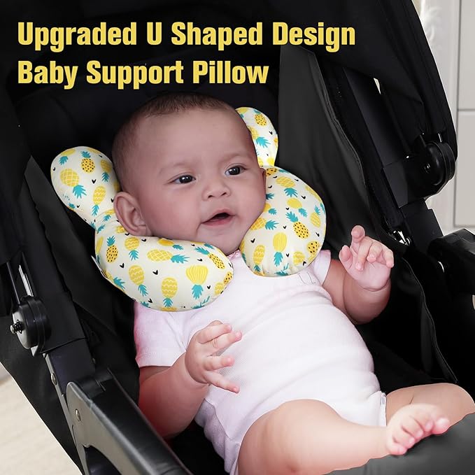 KAKIBLIN Baby Travel Pillow, Upgraded Baby Neck Pillows for Car Seat Toddler Head and Neck Support Pillow,Support Pillows for Car Seat, Stroller, Pushchair,Travel (Pineapple)