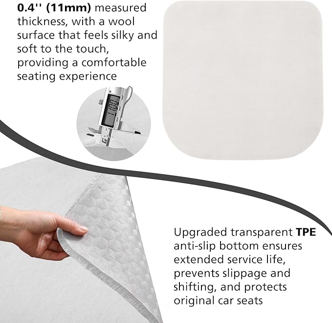 Genuine Wool Car Seat Cushion, Australian Soft Wool Auto Seat Pad Breathable and Sweat-Wicking Comfort Warm Universal Fit, 19.7''x19.7'' for Car Seats, Office Chairs, Home (White)