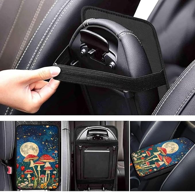 UNICEU Moom Flower Mushroom Car Center Console Armrest Cushion Cover for Women Universal Fit Most Vehicle SUV Non-Slip Auto Center Console Cushion Pad Protect for Pet Claws,Mushroom Car Accessories