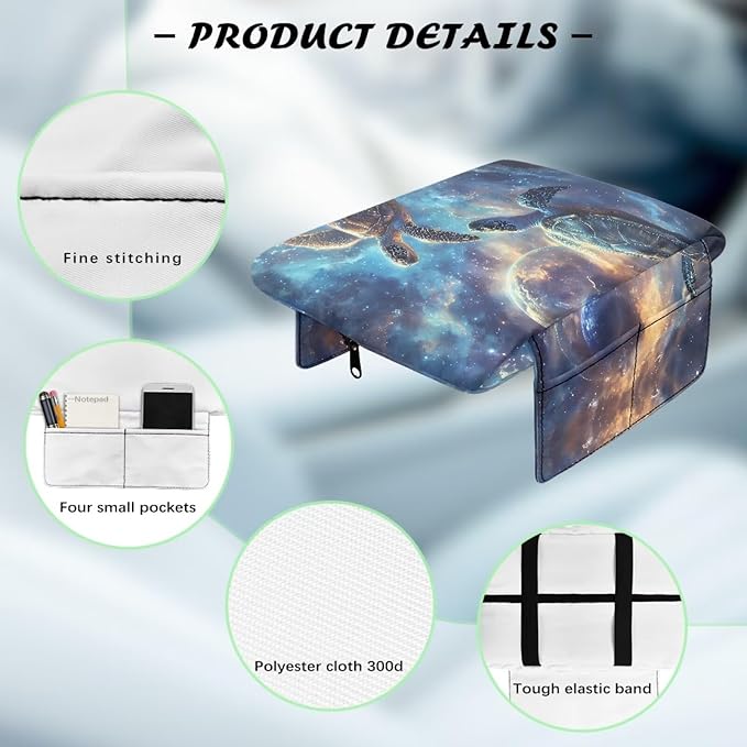 Car Center Console Cover with Pockets, Turtle Sky Easy Clean Car Accessories for Women Men,Car Arm Rest Pad Universal Armrest Protector for Car Truck SUV Van