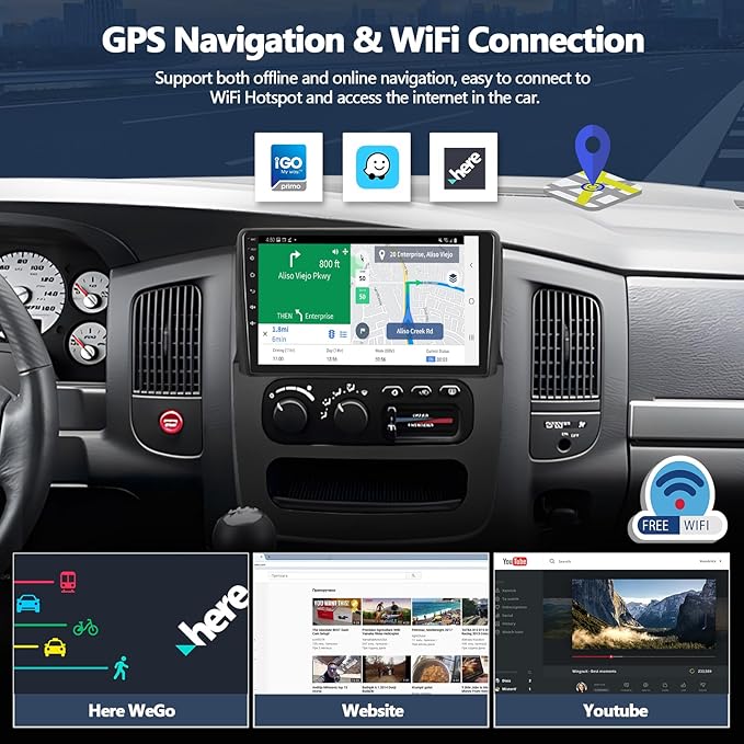 4G+64G Car Stereo Radio for 2002 2003 2004 2005 Dodge RAM 1500 2500 3500 with Wireless CarPlay Android Auto Android 15 Head Unit 9" Touch Screen Radio with 16EQ GPS FM Bluetooth 5.0 HD Backup Camera