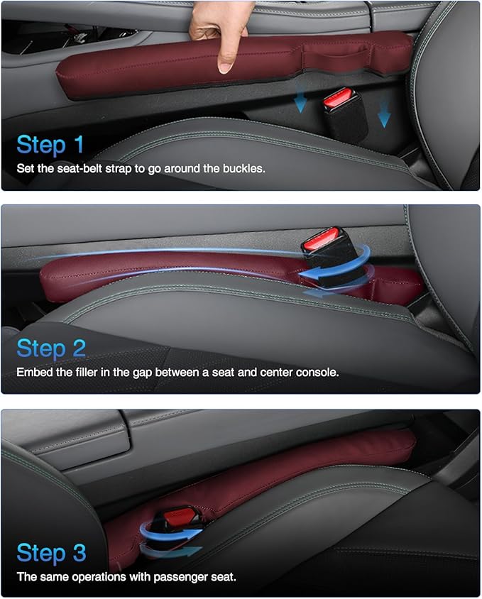 Leather Car Seat Gap Filler Universal for Car Truck SUV to Block The Gap Between Seat and Console Stop Things from Dropping 2 Sets Red, SGF02R