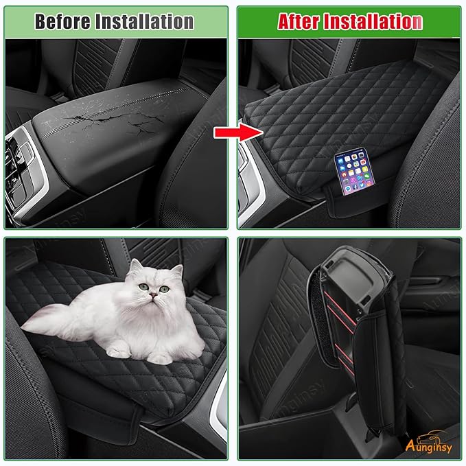 Aunginsy Leather Center Console Protector Cover Compatible with Hyundai Santa Cruz 2022-2026, Car Center Console Armrest Seat Box Cover Cushion Lid Protector Pad Waterproof Anti-Scratch Accessories