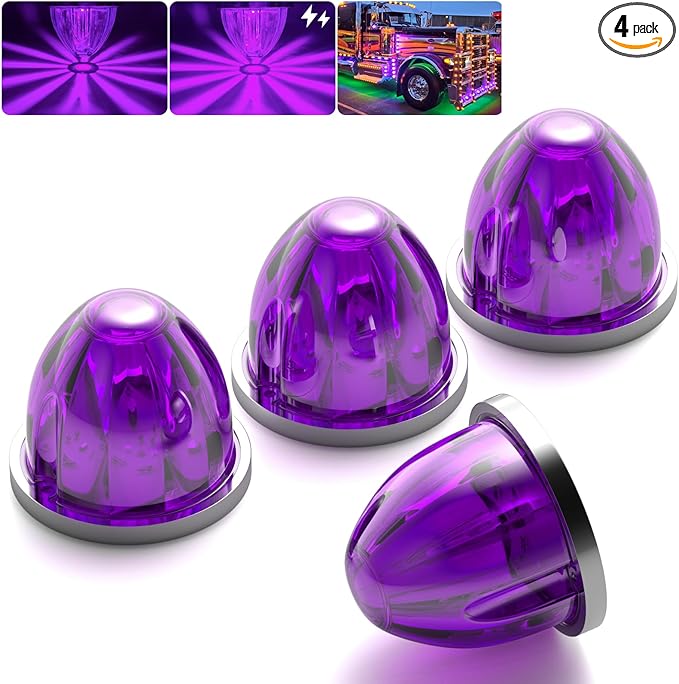 BJZ 4Pcs Purple Watermelon LED Strobe+Constant Marker Lights Dual Function Watermelon-Shaped Side Marker Clearance Tail Top Cap Roof Lights for Trailer Truck Semi-Trailer Heavy-Duty Truck Bus Van